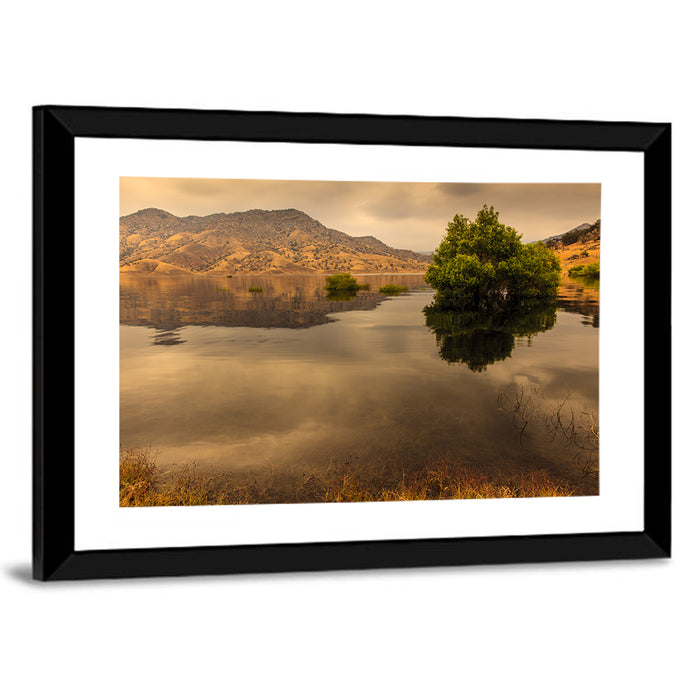 Lake Kaweah Golden Hour Reflection Wall Art as a framed print