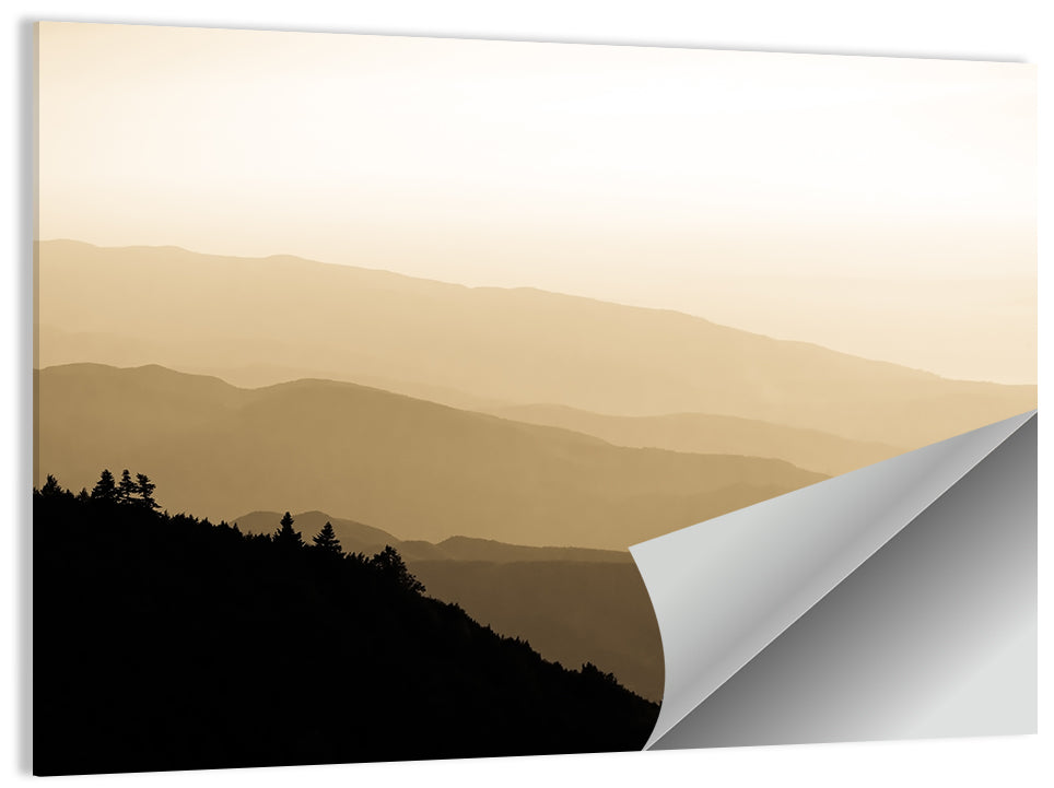 Foggy Mountains Sunset Wall Art