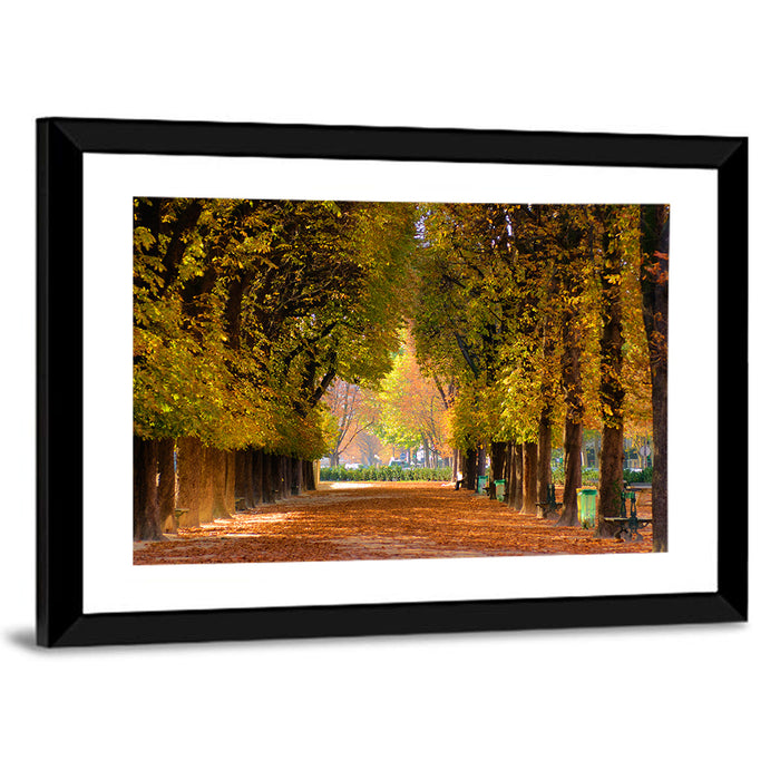 Golden Hour Autumn Path Wall Art as a framed print