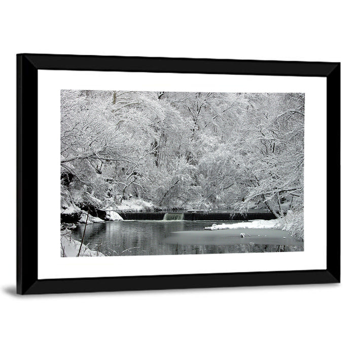 Fairmount Park Winter Spillway Wall Art as a framed print