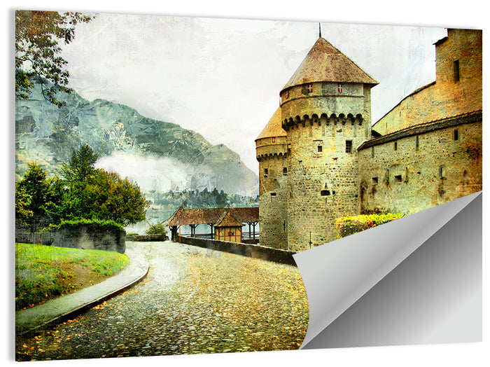 Autumn Approach to Chillon Castle Wall Art as a poster print