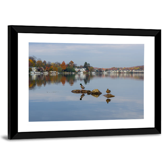 Lake Hopatcong Autumn Reflection Wall Art as a framed print