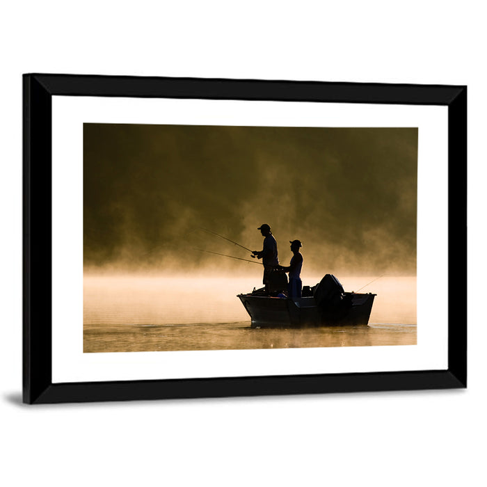 Misty Lake Fishing Wall Art as a framed print