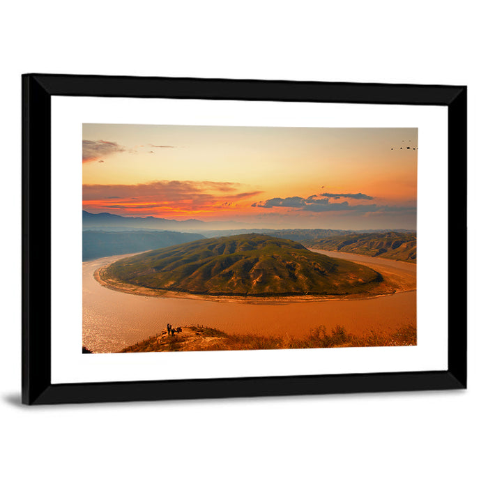 Yellow River Qianshan Bend Wall Art as a framed print