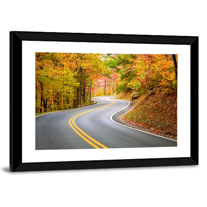 Winding Autumn Road Wall Art as a framed print