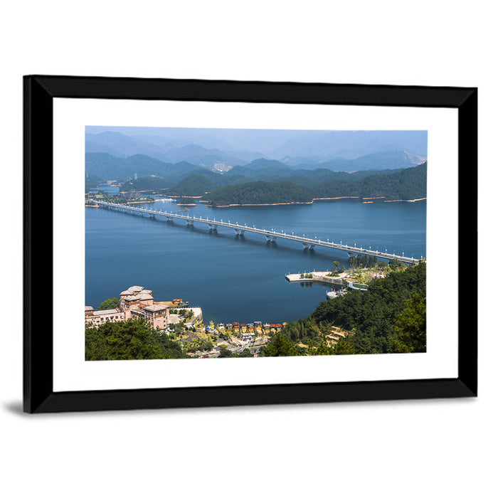 Qiandao Lake Bridge View Wall Art as a framed print
