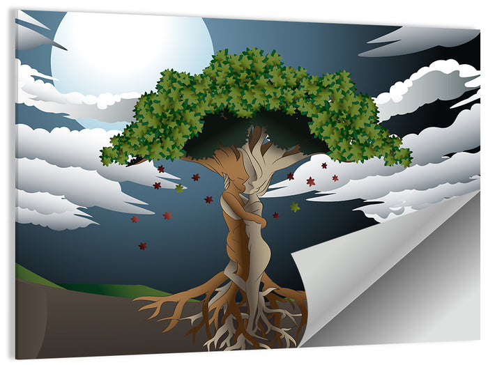 Moonlit Lovers Tree Wall Art as a poster print