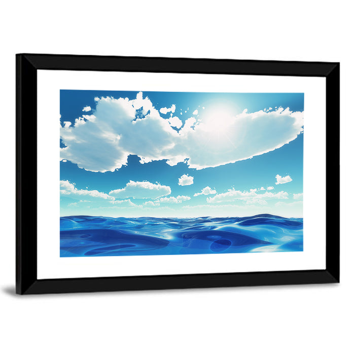 Sunlit Ocean and Clouds Wall Art as a framed print