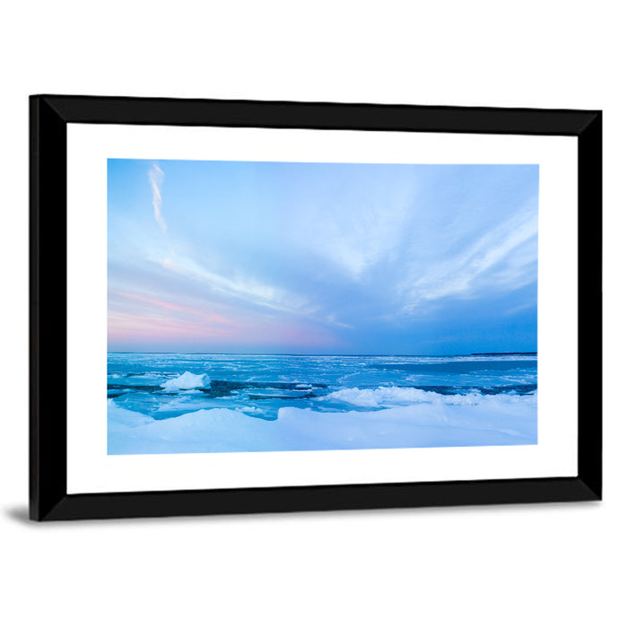 Frozen Blue Seascape Wall Art as a framed print