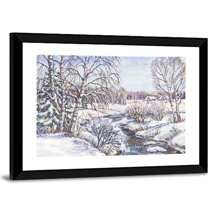 Rural Russian Winter Landscape Wall Art as a framed print