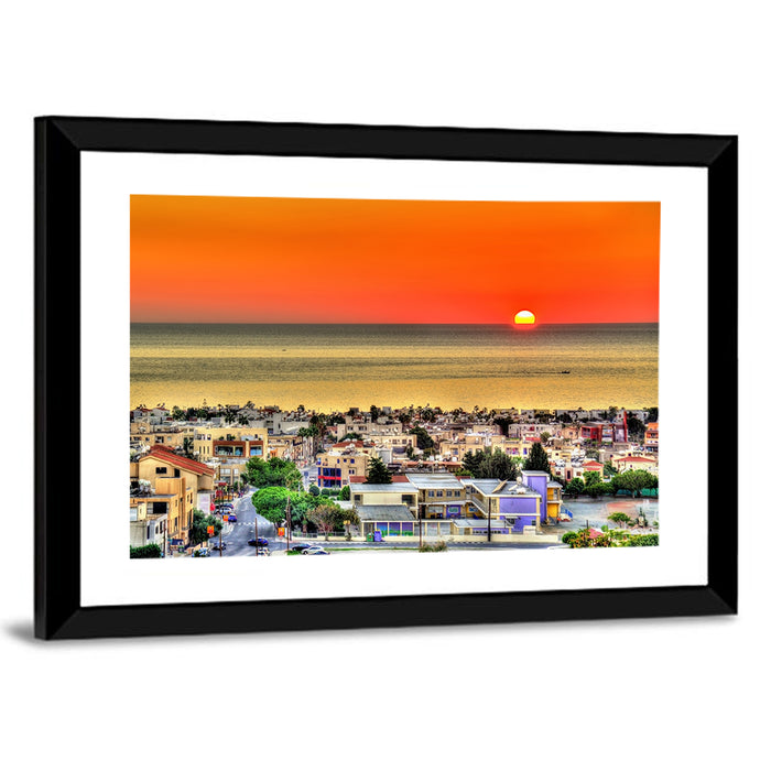 Paphos Sunset Wall Art as a framed print