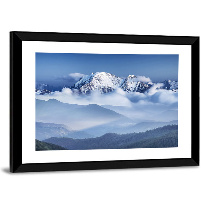 Snow-capped Peaks in Clouds Wall Art as a framed print
