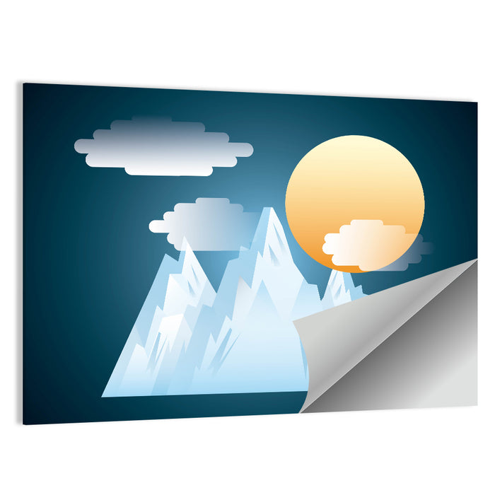 Geometric Snowy Mountain with Golden Sun Wall Art as a poster print