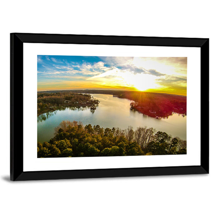 Lake Wylie Golden Sunset Wall Art as a framed print