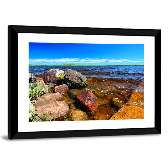 Lake Gogebic Rocky Shoreline Wall Art as a framed print