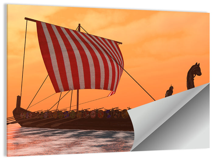 Viking Longship at Dusk Wall Art as a poster print
