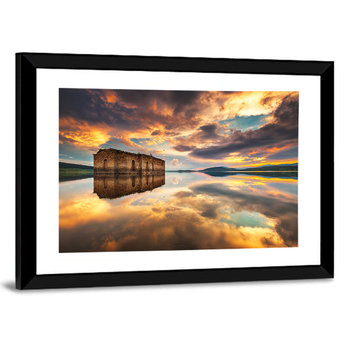 Sunken Church at Zhrebchevo Dam Wall Art as a framed print