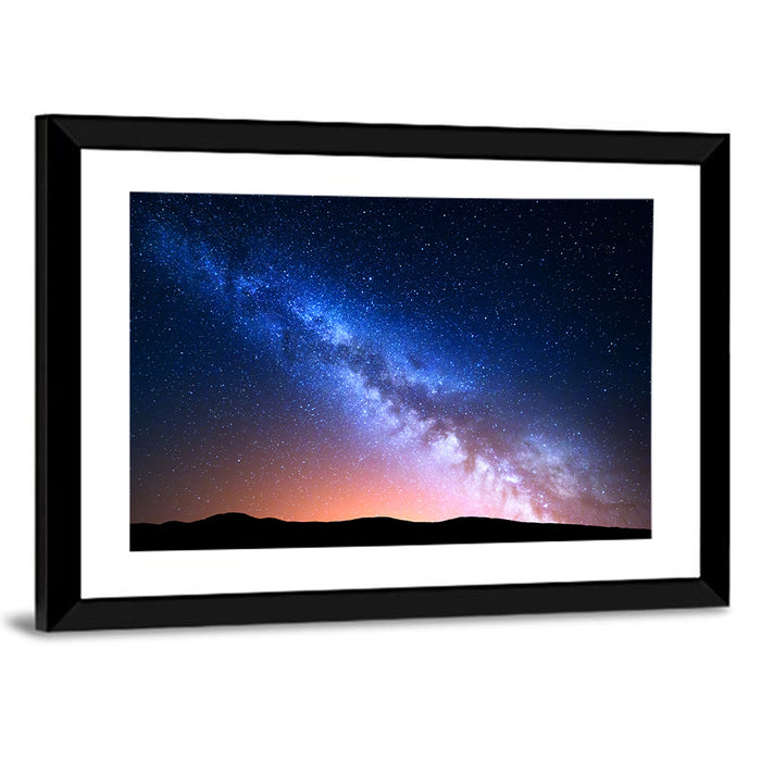 Milky Way Over Silhouetted Hills Wall Art as a framed print