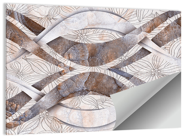 Waving Stone with Line Flowers Wall Art as a poster print