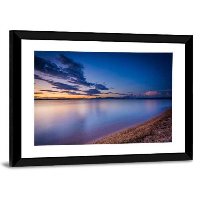 Lake Winnipesaukee Shoreline Sunset Wall Art as a framed print