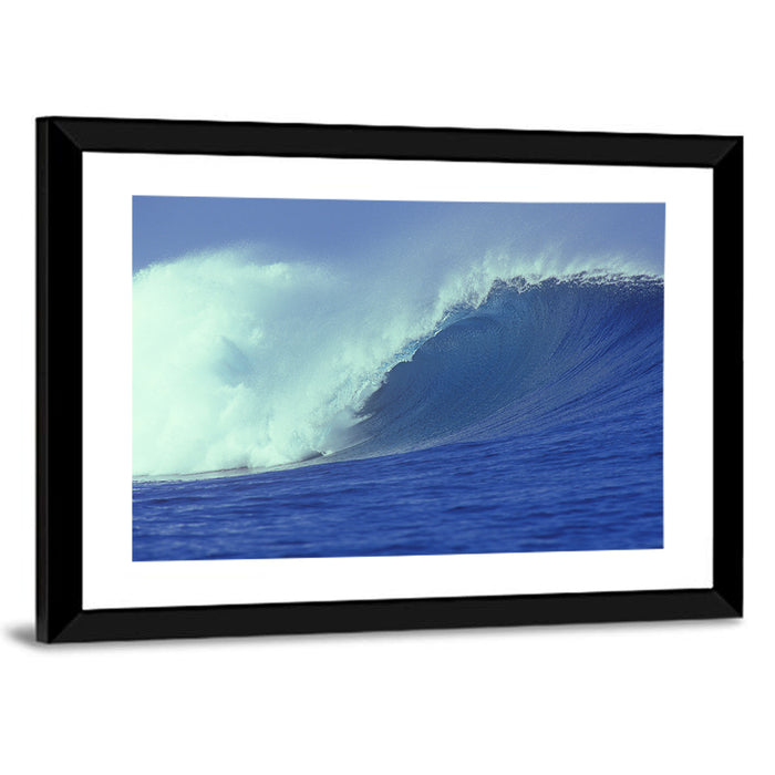 Deep Blue Barrel Wave Wall Art as a framed print