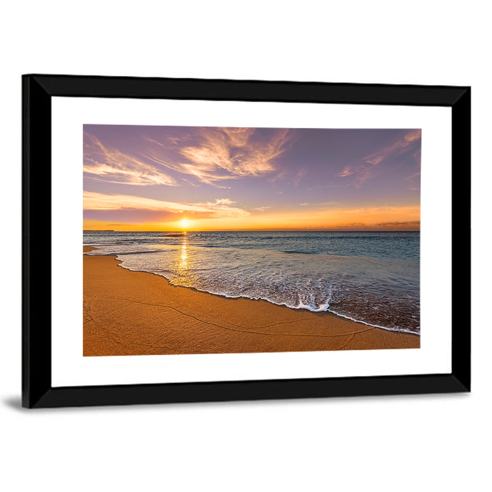 Sunrise Over Ocean Beach Wall Art as a framed print