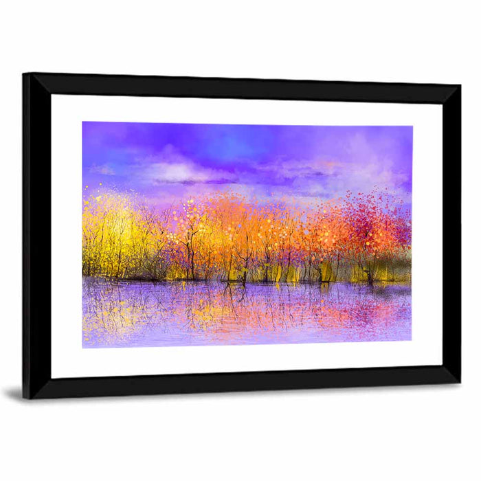 Autumn Twilight Reflection Wall Art as a framed print