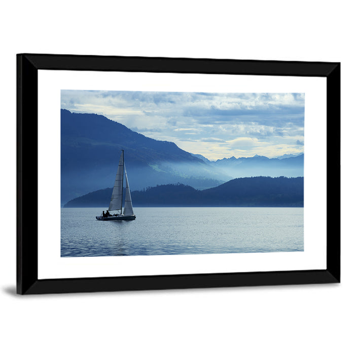 Lake Zug Sailing Wall Art as a framed print
