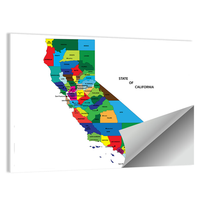 California Map with Colored Counties Wall Art as a poster print