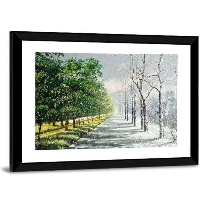 Summer to Winter Forest Path Wall Art as a framed print