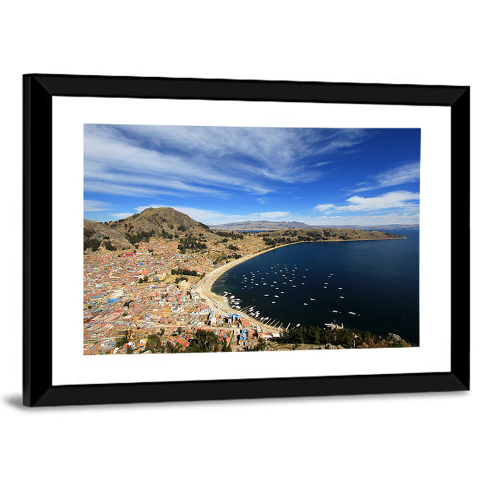 Copacabana Aerial Over Lake Titicaca Wall Art as a framed print