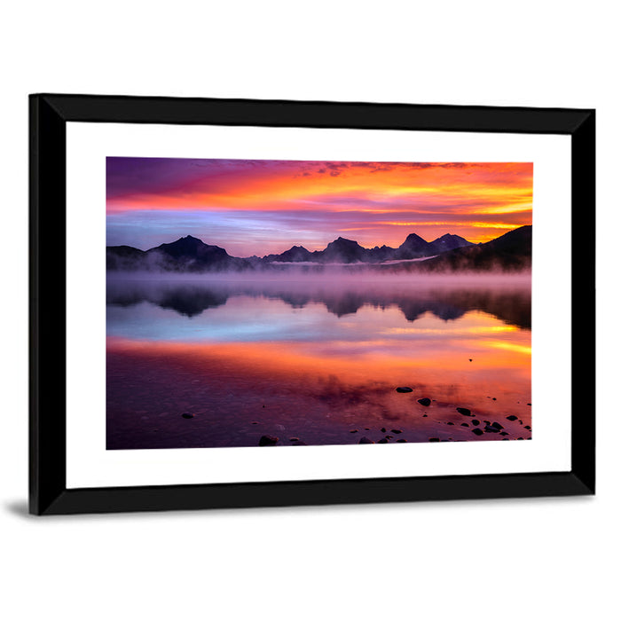 Lake Mcdonald Misty Sunset Wall Art as a framed print