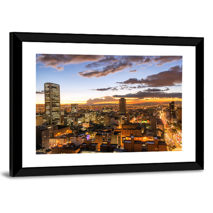 Bogota Twilight Cityscape Wall Art as a framed print