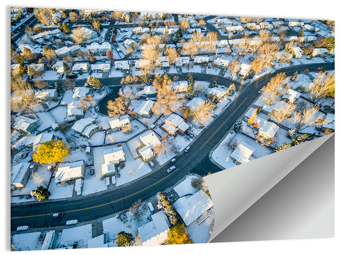 Snowy Fort Collins Neighborhood Aerial Wall Art as a poster print