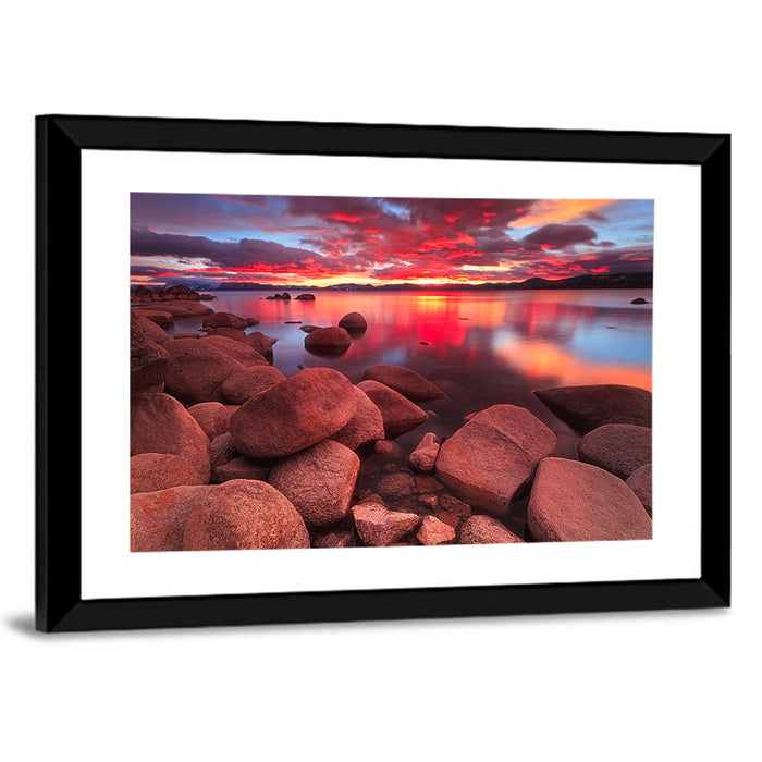 Lake Tahoe Sunset Reflection Wall Art as a framed print