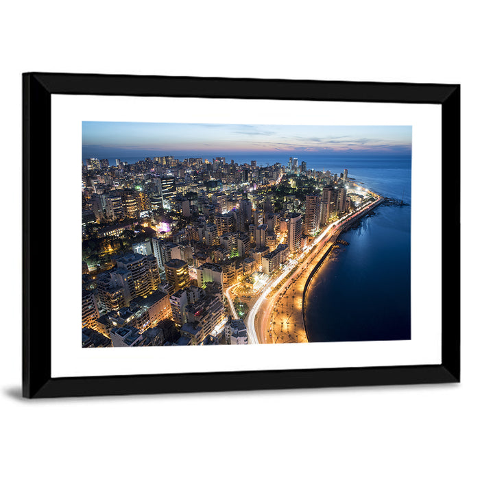 Beirut Corniche at Dusk Wall Art as a framed print