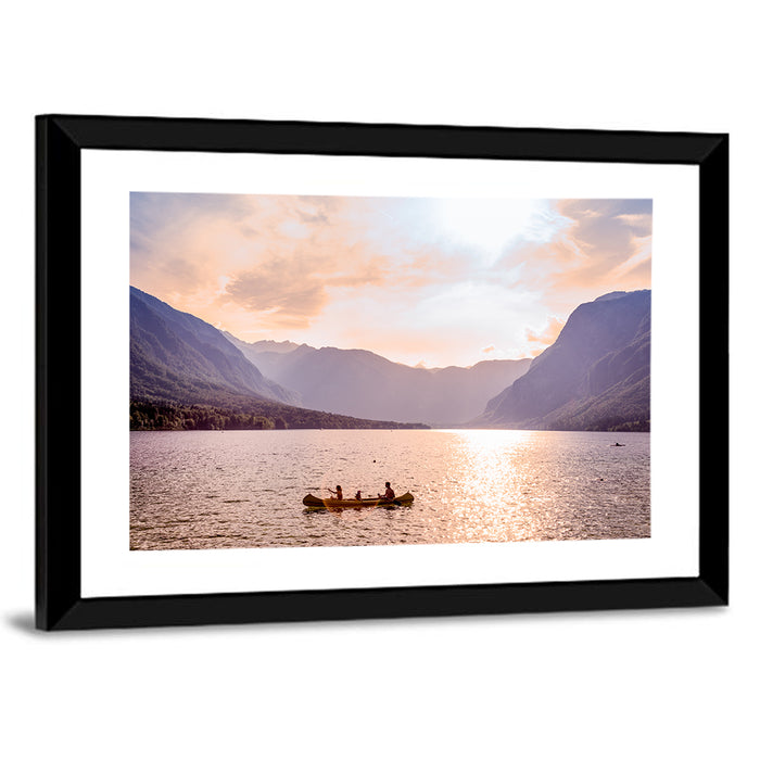 Lake Bohinj Canoe at Sunset Wall Art as a framed print