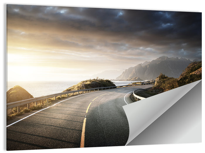 Golden Sunrise Coastal Road Wall Art as a poster print