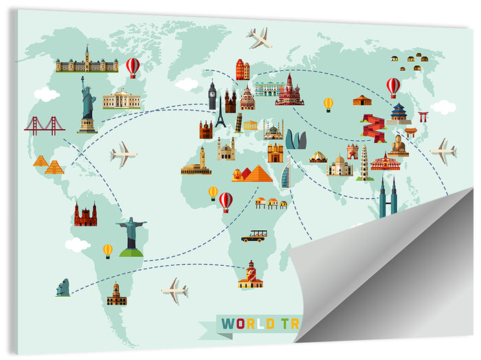 World Travel Map Illustration Wall Art as a poster print