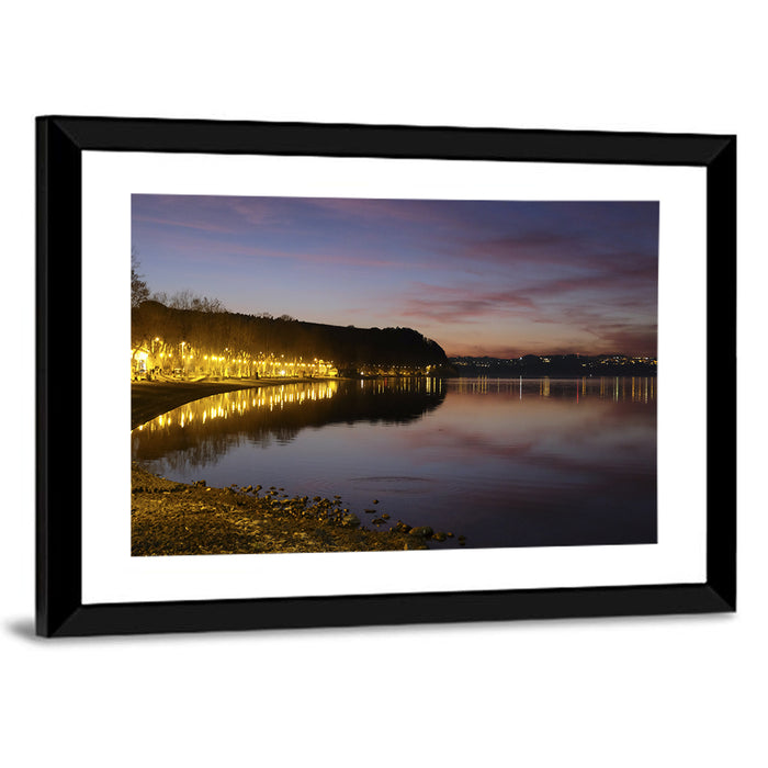 Bracciano Lake Twilight Wall Art as a framed print