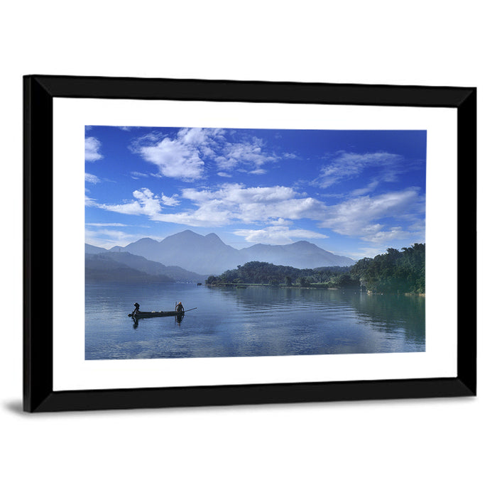 Sun Moon Lake Morning Mist Wall Art as a framed print