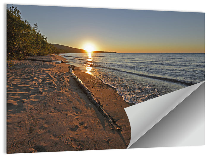 Lake Superior Driftwood Beach Sunset Wall Art as a poster print
