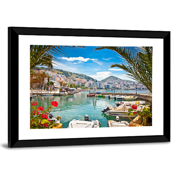 Saranda Harbor View Wall Art as a framed print