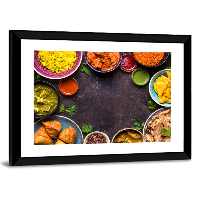 Indian Feast Flat-lay Wall Art as a framed print