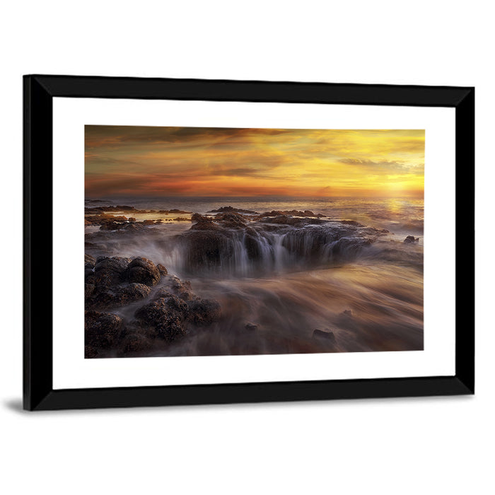 Thors Well at Cooks Chasm Sunset Wall Art as a framed print