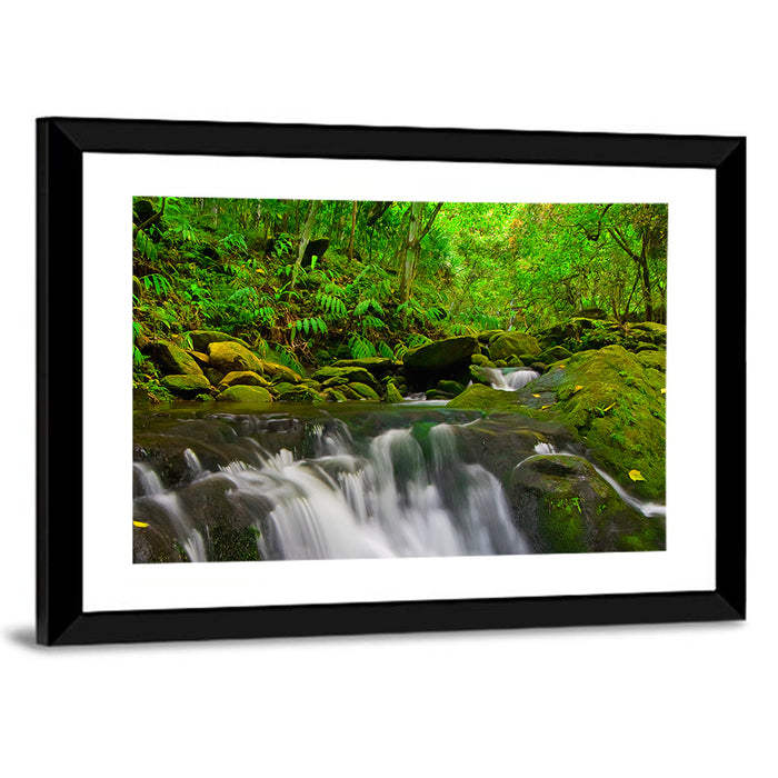 Emerald Jungle Stream Wall Art as a framed print