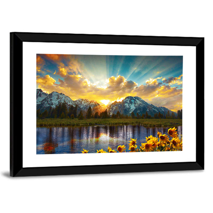 Grand Teton Sunrise Reflection Wall Art as a framed print