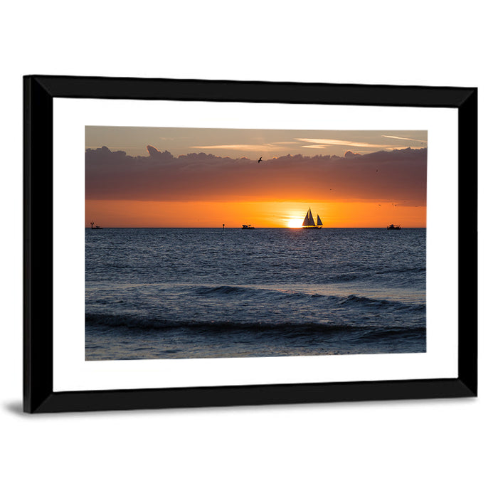 Florida Sailboat Sunset Wall Art as a framed print