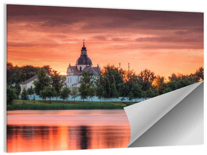 Corpus Christi Church Sunset Reflection Wall Art as a poster print