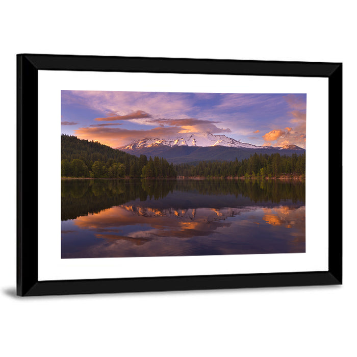 Mt Shasta Over Lake Siskiyou Wall Art as a framed print